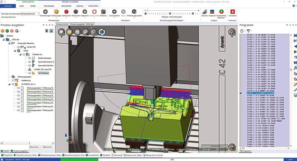 In post-processor operations in NCSIMUL, the Work NC program is checked for potential errors and collisions and then optimised. 