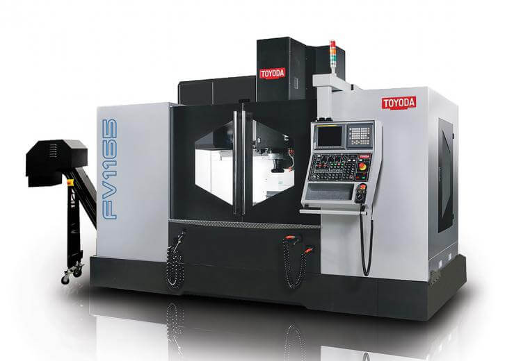 The Toyoda FV1165 heavy-duty vertical machining center offers fourth-axis machining as a standard, providing shops with greater ﬂexibility through rotary table integrations and a high-performance spindle.